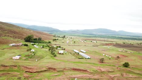 aerial over african village and landscape in the south africa eastern cape region of bilatya