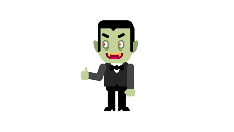 el vampiro se alegra y muestra los pulgares hacia arriba. personaje de halloween. canal alfa.
