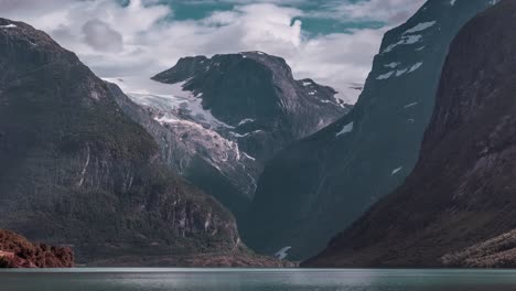 a magnificent view of the kjenndal glacier above the loenvatnet lake