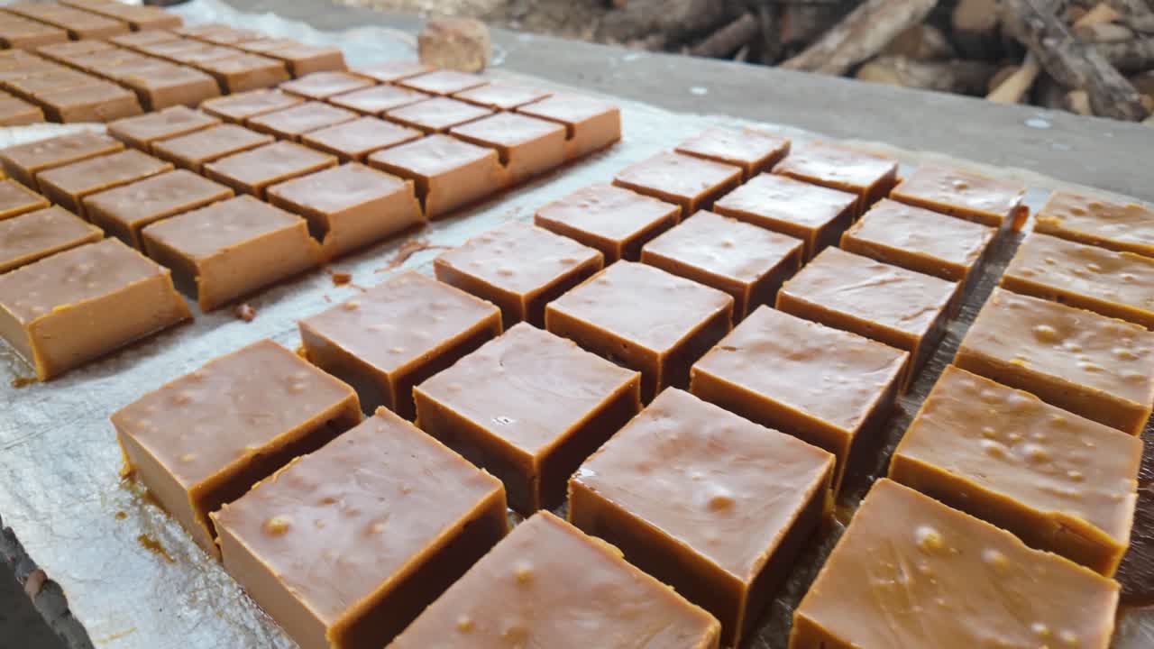 Freshly cut brown sugar blocks made by hand using traditional Venezuelan methods