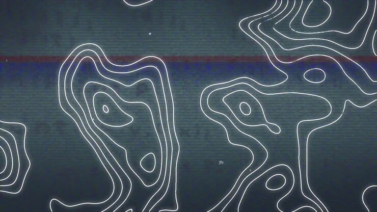 Animation of isohypses moving over screen with glitch