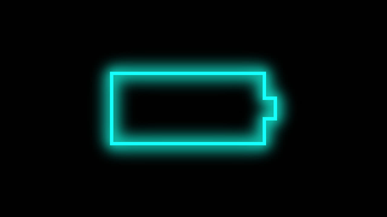 Icona animata della batteria luminosa al neon in carica.