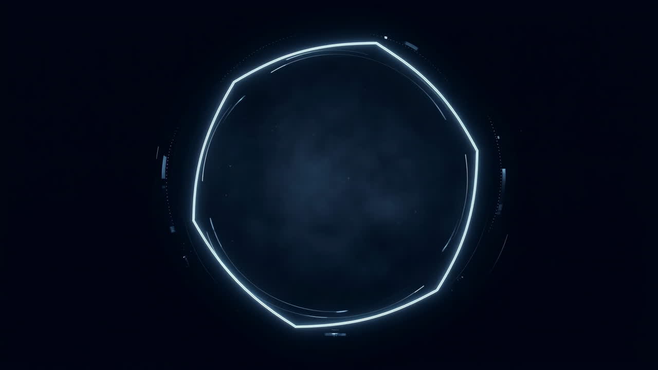 Glowing Circular Scanner Hovering Over Dark Background, Pulsing Halo Rim With Subtle Data Sparks And Minimal