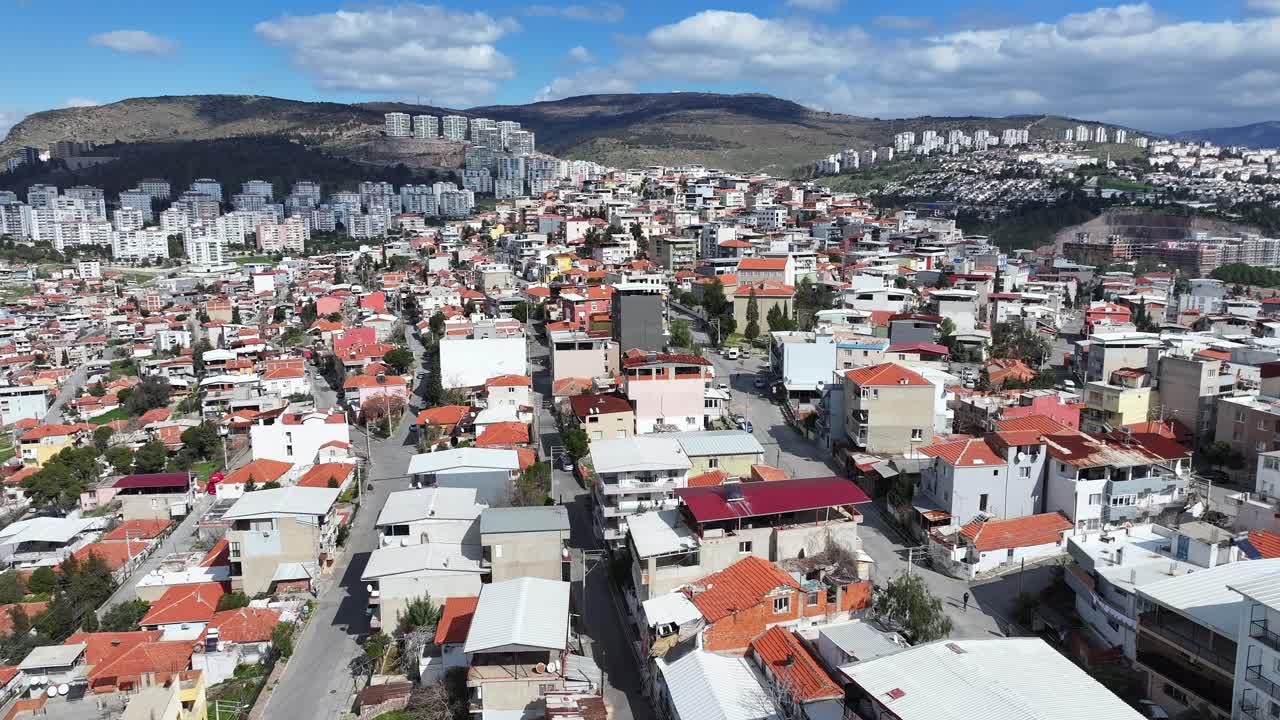 Drone shooting of ghetto houses and slums in the suburbs of Izmir