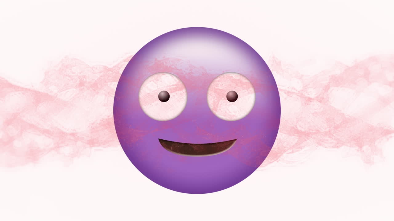 animación digital de rojo onda digital sobre púrpura emoji de cara tonta contra un fondo blanco