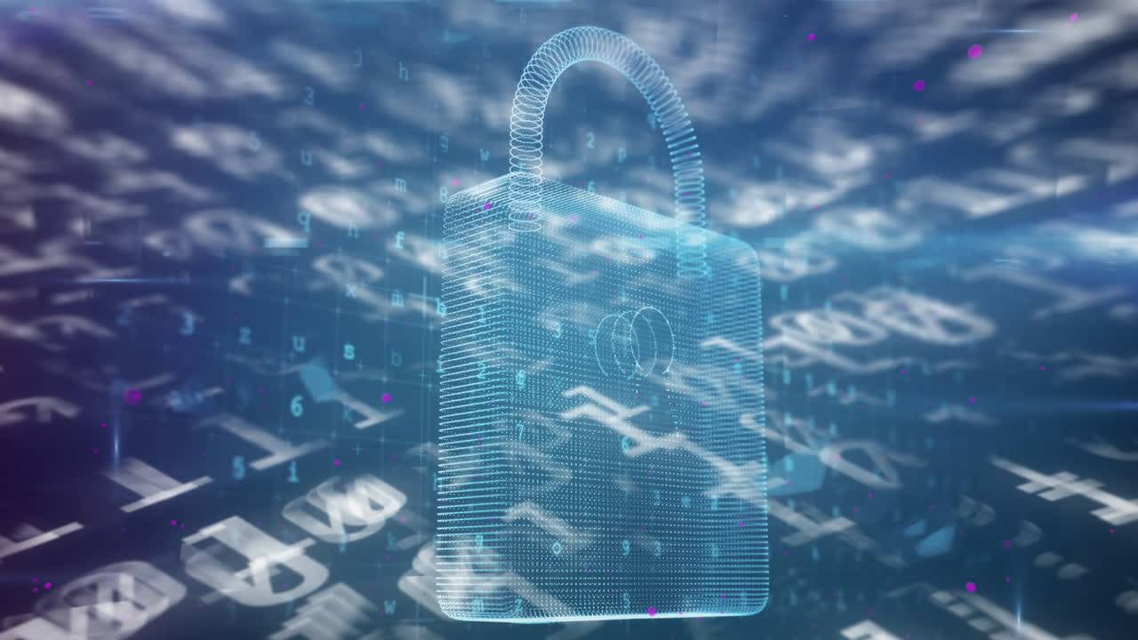 animación del candado de las conexiones y el procesamiento de datos sobre fondo negro