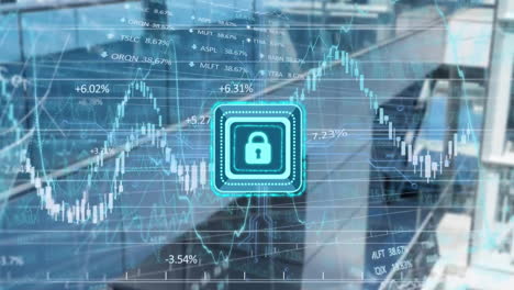 animation of digital padlock over data processing