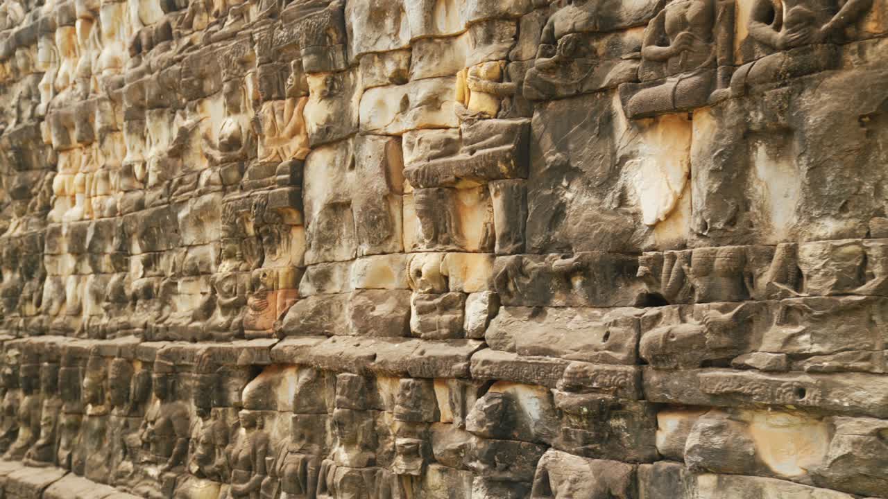 Bas-Relief Wall Carving at Terrace of the Elephants at Angkor Thom Temple Complex in Siem Reap, Cambodia