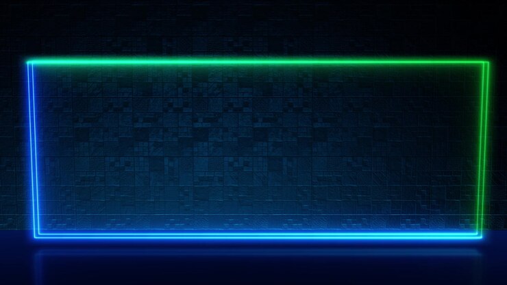 Electric cyan border forms a bright rectangular frame architectural surface creating versatile empty