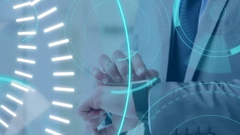 businessman and a futuristic circle with 5g
