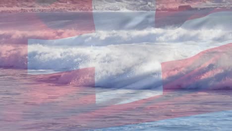 Animation-of-flag-of-switzerland-blowing-over-seascape