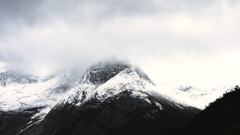 Close-up-shot-of-the-snow-capped-peak-of-Stetind-mountain-in-Norway