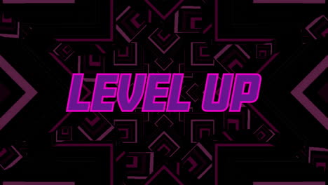 Animation-of-level-up-text-over-neon-pattern-background