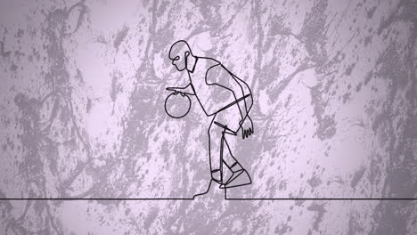 animación de dibujo de jugador de baloncesto masculino y formas en fondo rosa