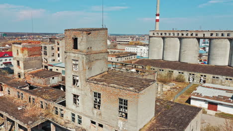 industrial buildings in abandoned factory. old ruined abandoned concrete factory exterior, aerial view