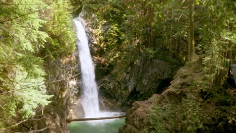 Waterfall-flowing-rapidly-in-forest-at-sunset