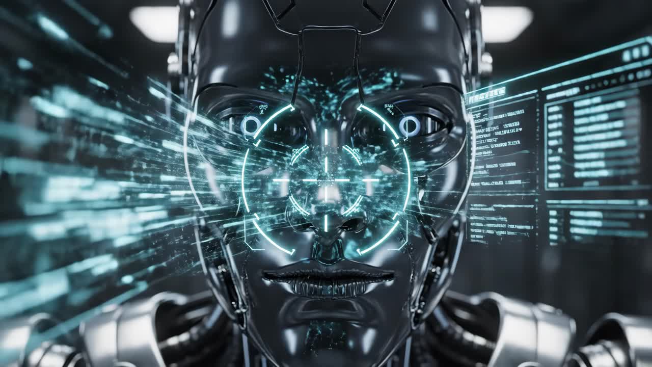 Futuristic Robot with Artificial Intelligence Interface