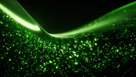 green glowing particles in glass geometry, 3d rendering.