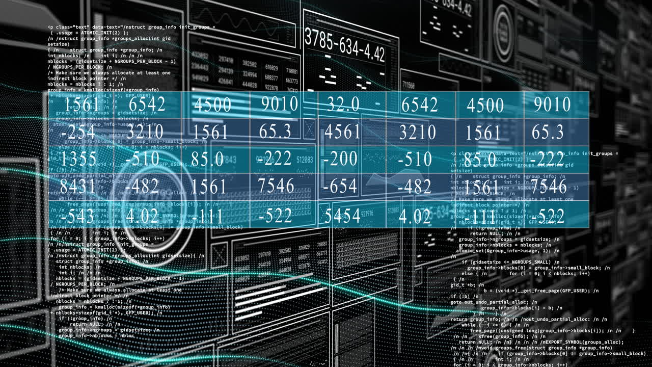animación de la interfaz con el procesamiento de datos contra un fondo negro
