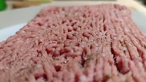 minced meat seasoned with ground pepper and rock salt ready to cook