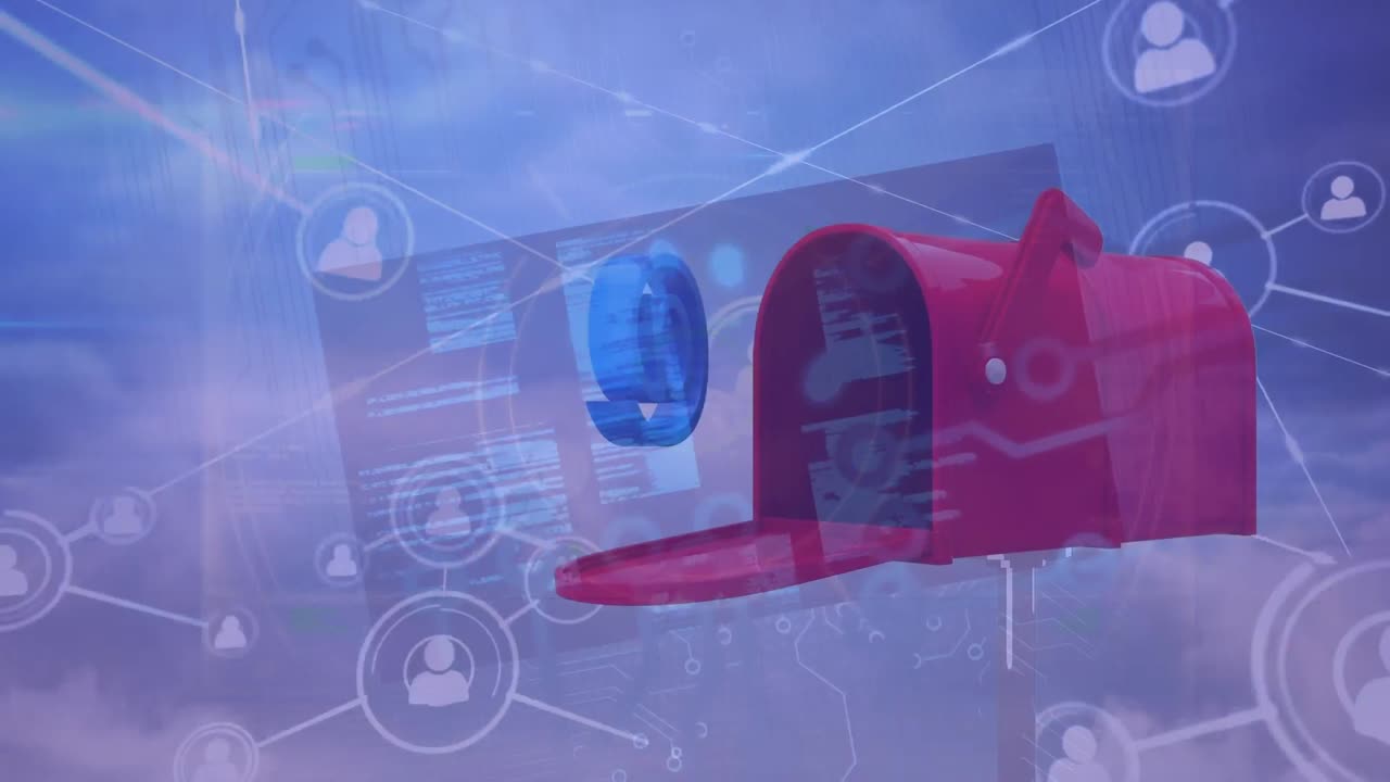 데이터 처리에 대한 아이콘 우편함과 연결 네트워크의 애니메이션