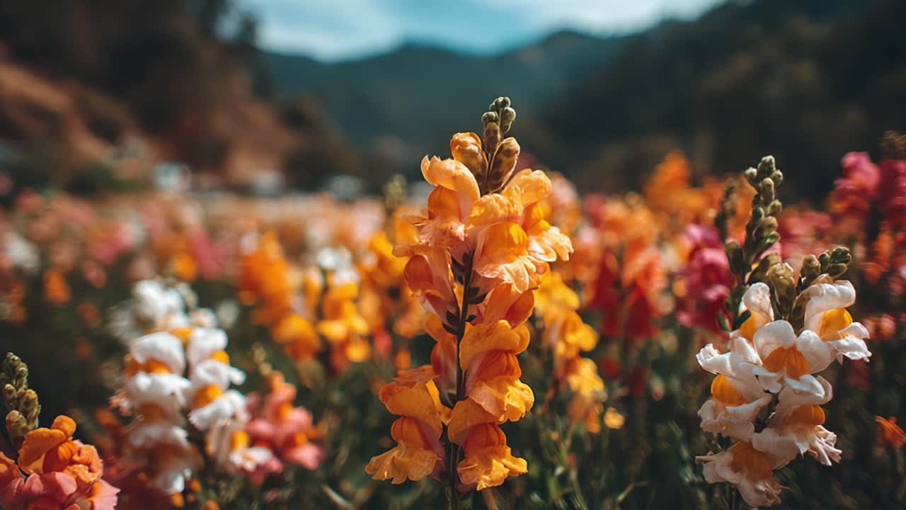 A Vibrant Display of Colorful Snapdragons in Full Bloom Under a Bright Sky, Capturing the Essence of Nature's Beauty in a Scenic Flower Field