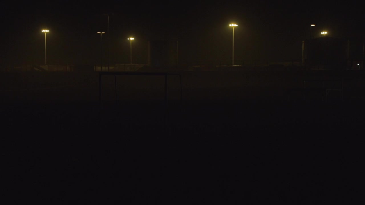 Wide Shot of a beach park at night in Matosinhos , in an industrial area near the docks