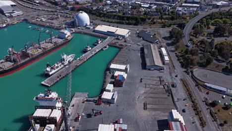 aerial timelapse of timaru port, new zealand, with shipping containers and cranes