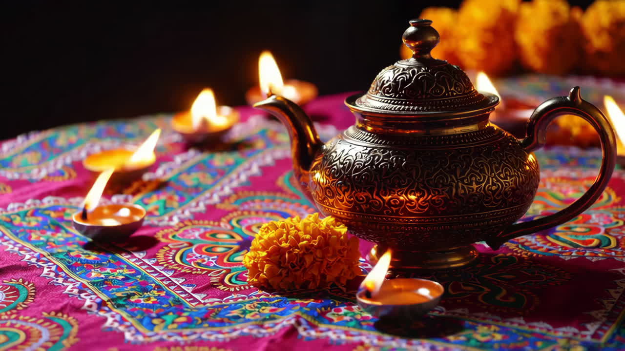 Indian Teapot and Diyas