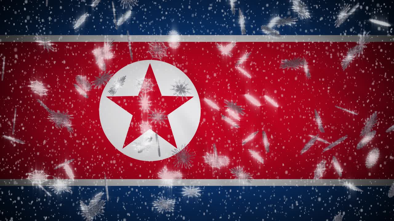 북한 발, 눈이 내리는, 새해와 크리스마스 배경,