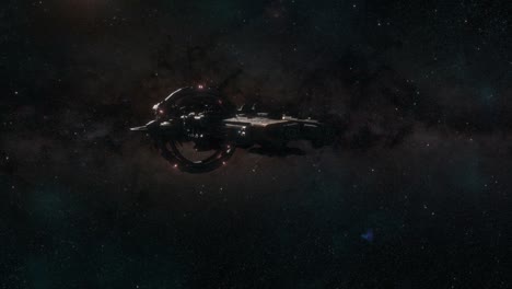 establishing shot of a large capital ship in deep space