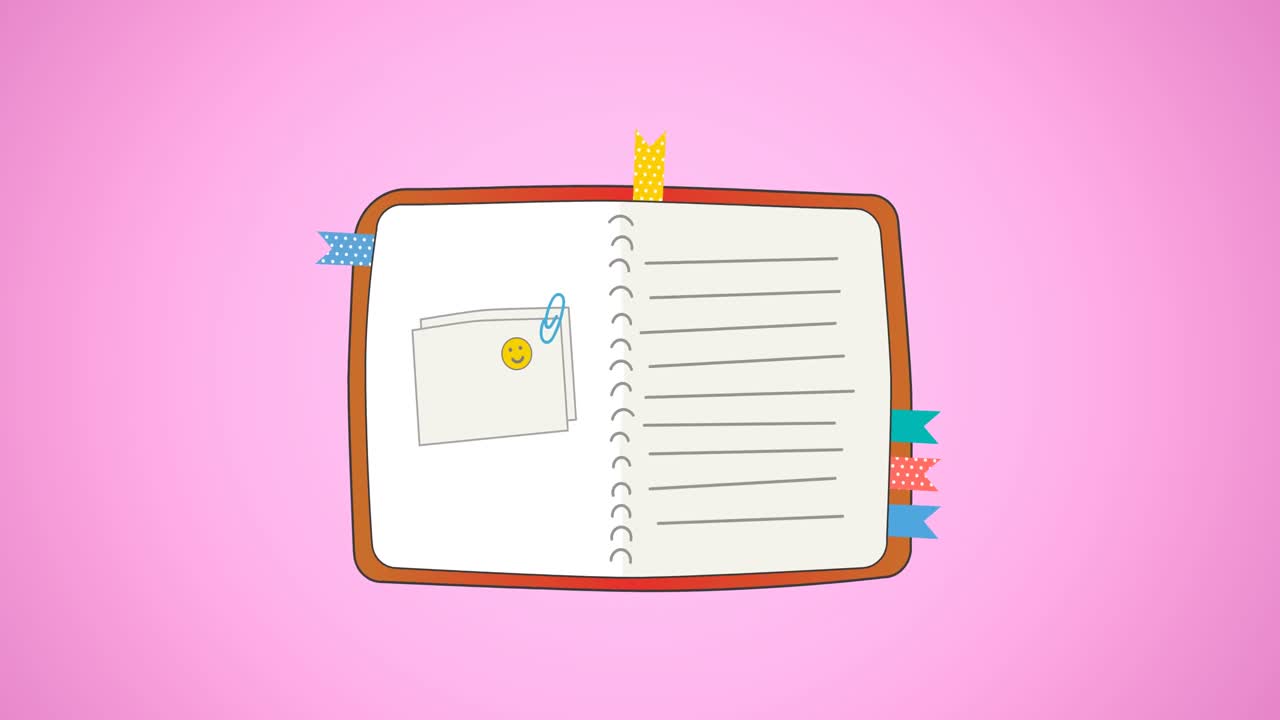 Animation of notebook icon moving on pink background
