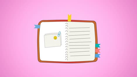 Animation-of-notebook-icon-moving-on-pink-background