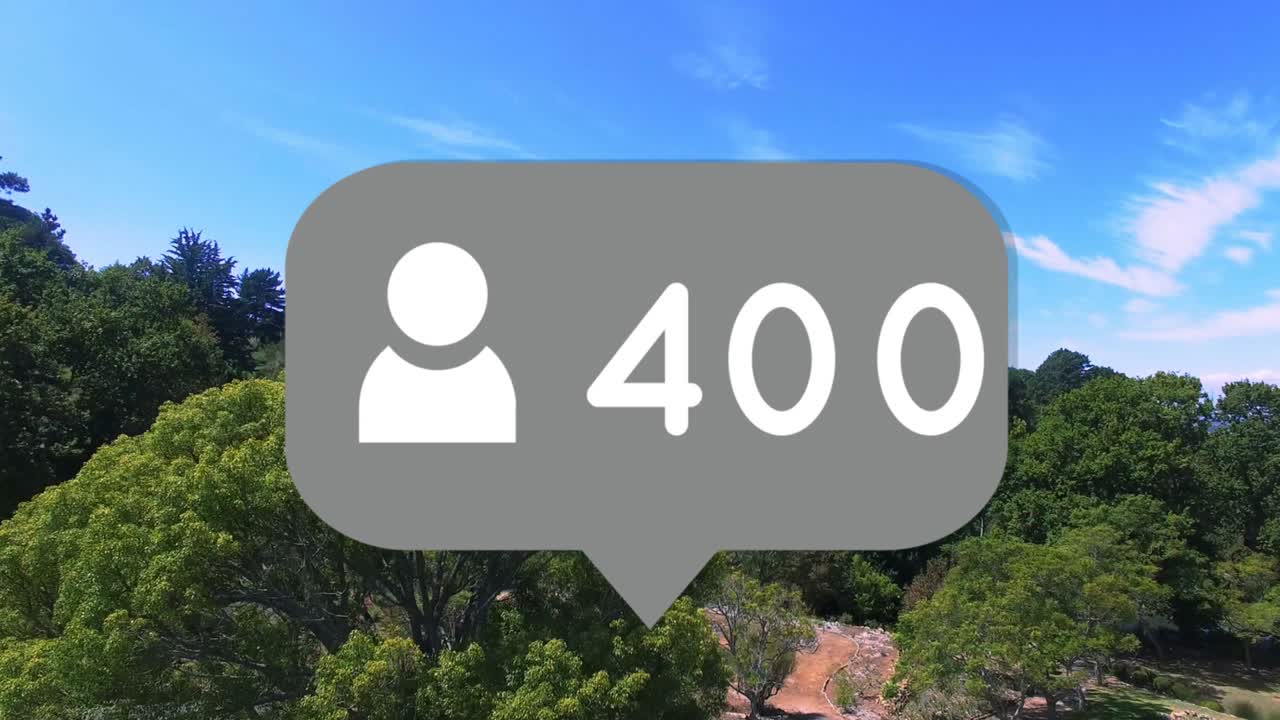Animation of numbers growing over trees and sky