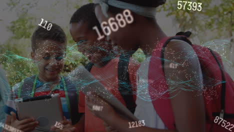 animation of moving math formulas and data processing over children using smartphone