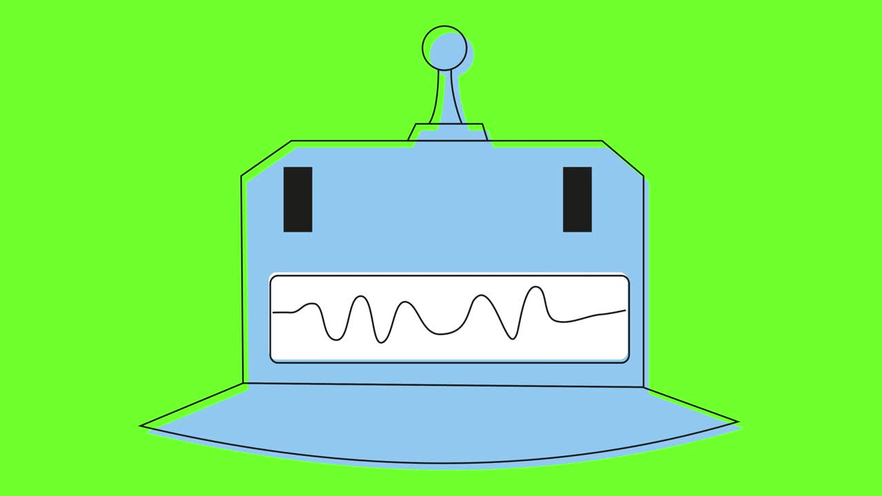 un simple robot de dibujos animados habla en una pantalla verde.