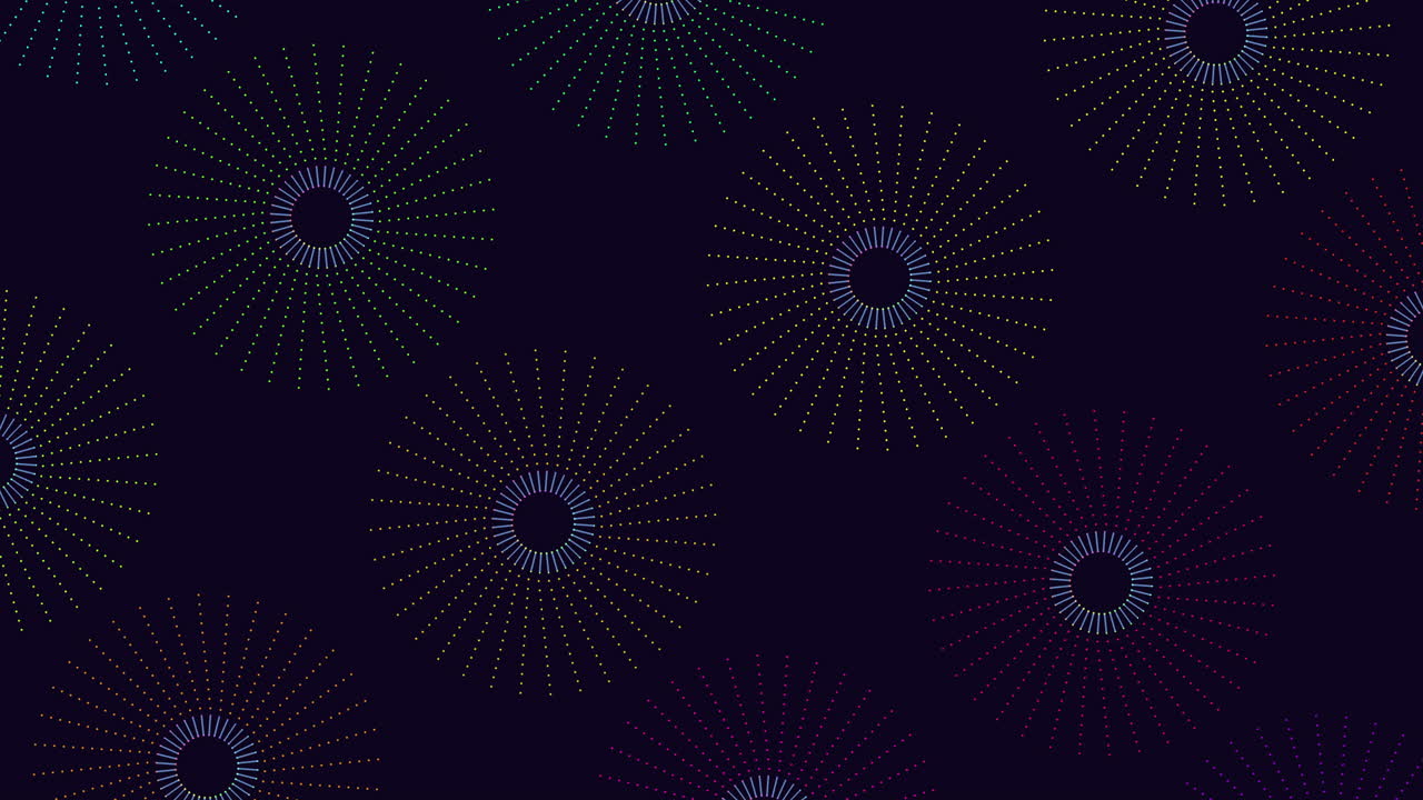 Fantasy rainbow spheres pattern with neon glitters on dark gradient