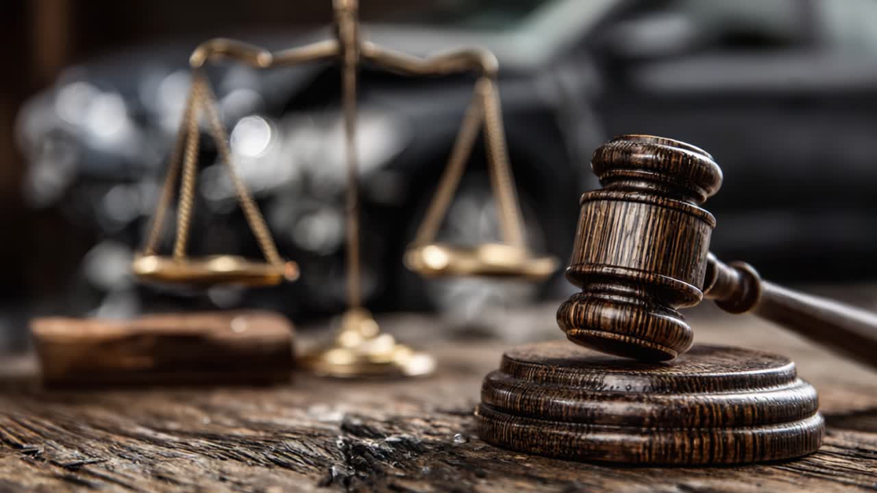 A Symbol of Justice: A Close-Up of a Gavel and Scales on a Wooden Table, Representing Legal Proceedings and the Justice System's Integrity