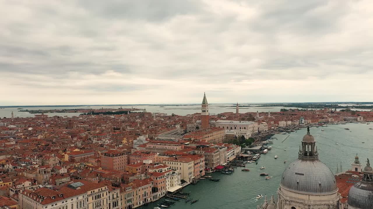 aerial shot over Venice Italy, beautiful city of Venice from above 4k
