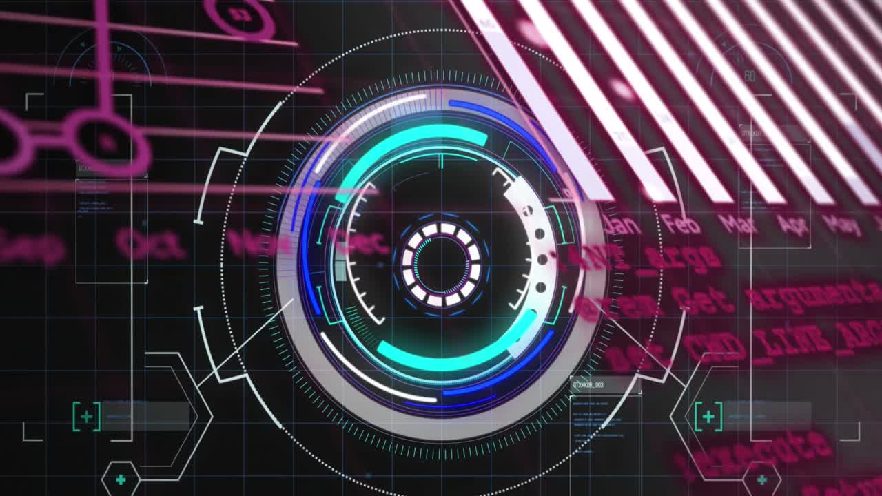 animación de la interfaz digital con alcance de escaneo sobre fondo negro