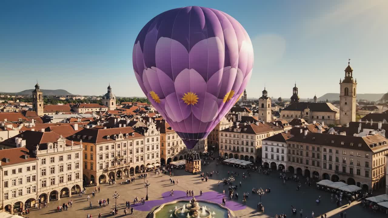 Hot Air Balloon Over Prague City Square