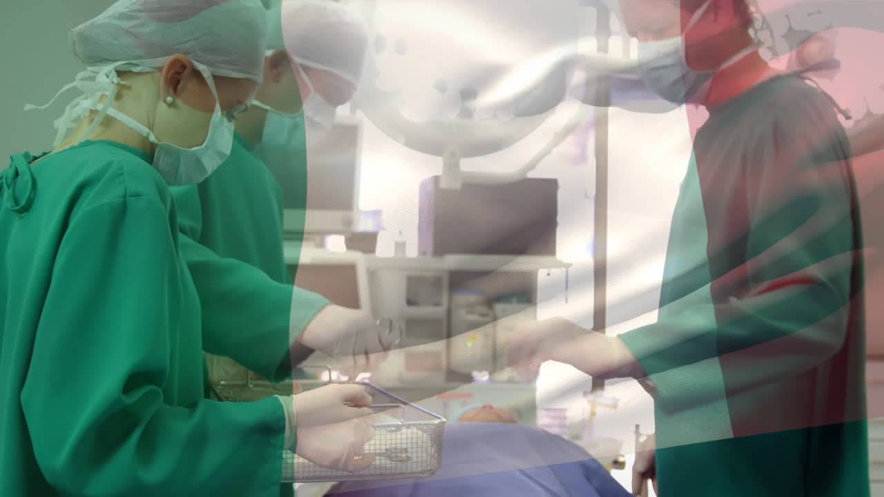 수술실에서 외과 의사 들 위 에 이탈리아  ⁇ 발 이 흔들리는 애니메이션