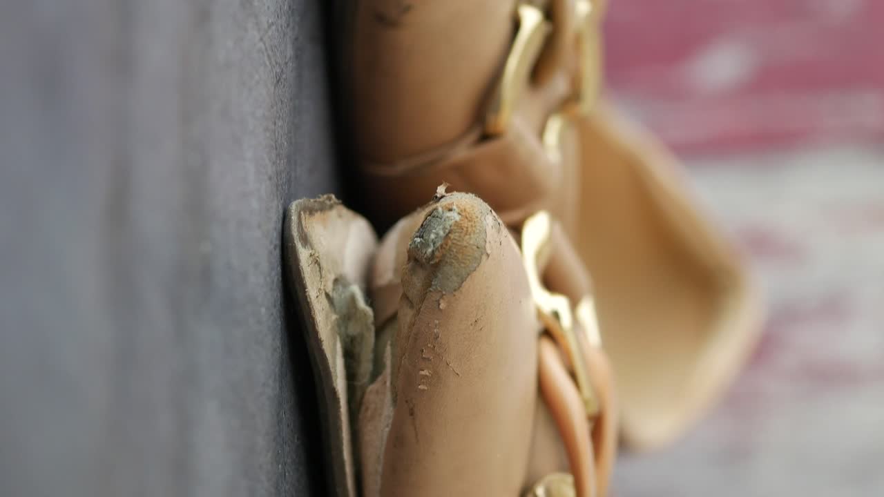 Damaged Beige Leather Shoe Detail