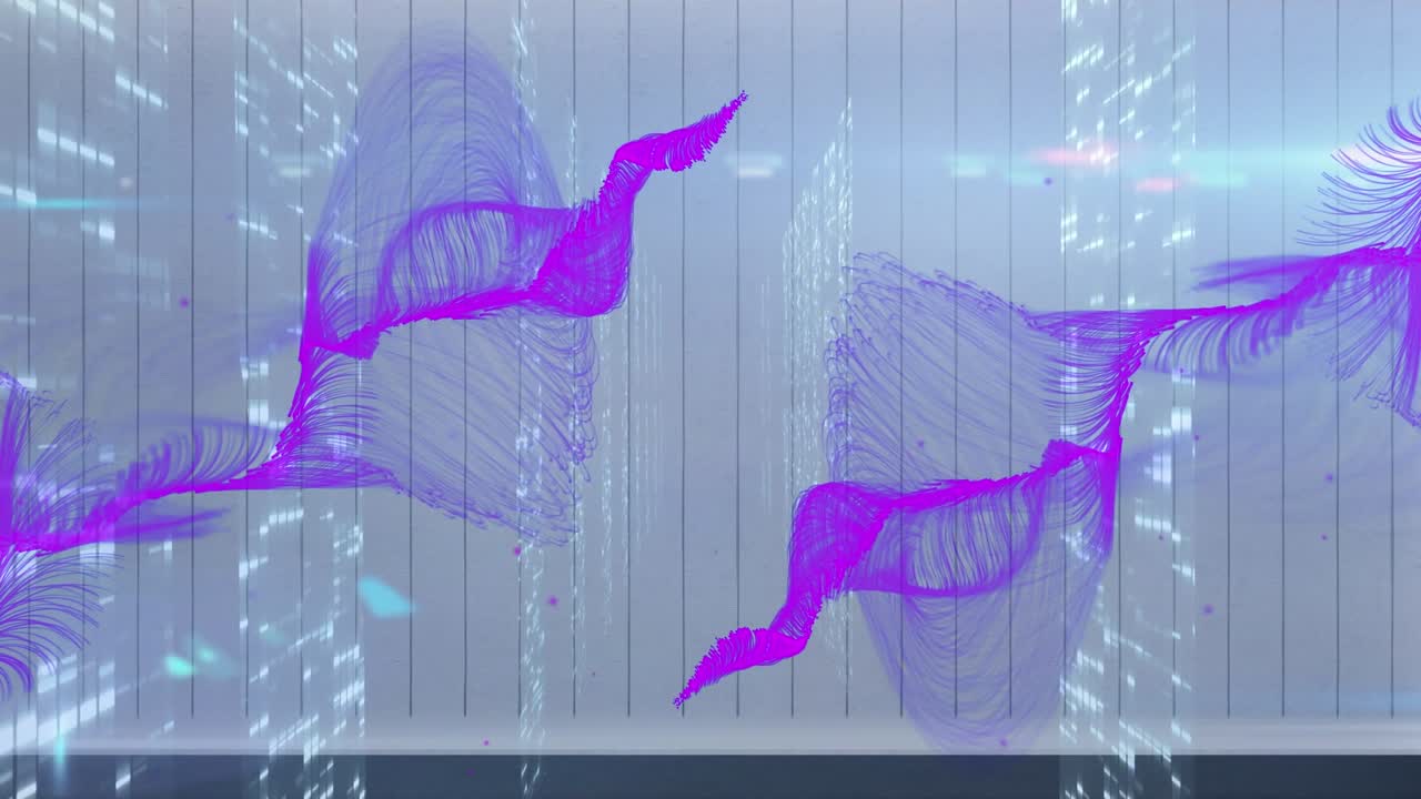 Animation of moving purple wave over stripes background
