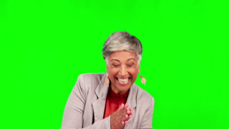 Business-woman,-clapping-and-green-screen