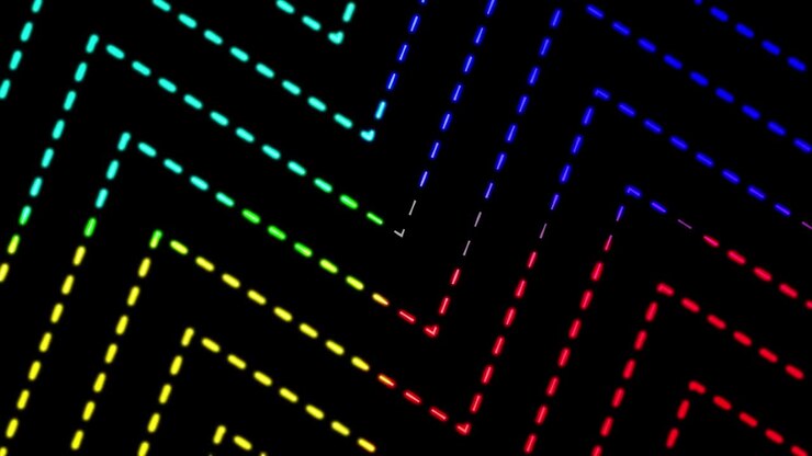 Wavy colorful dash line motion background. Abstract colorful neon glowing geometric dash line.