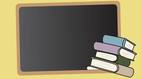 animación de los iconos de los artículos escolares que se mueven sobre un fondo naranja