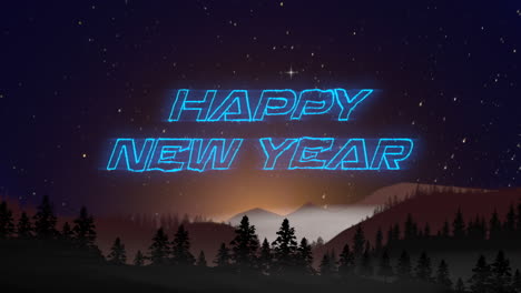 Happy-New-Year-with-forest-and-stars-sky-in-mountain