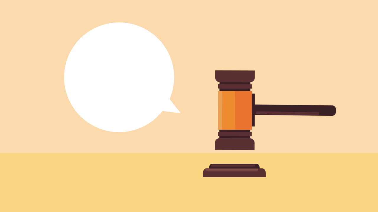 정의의 나무 망치와 연설 거품 애니메이션