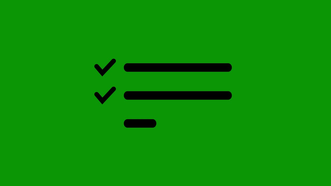 Checklist animation. Clipboard with checklist icon. List animation on chroma key and black background. Notebook line animation. Mark list. Tick cartoon animation